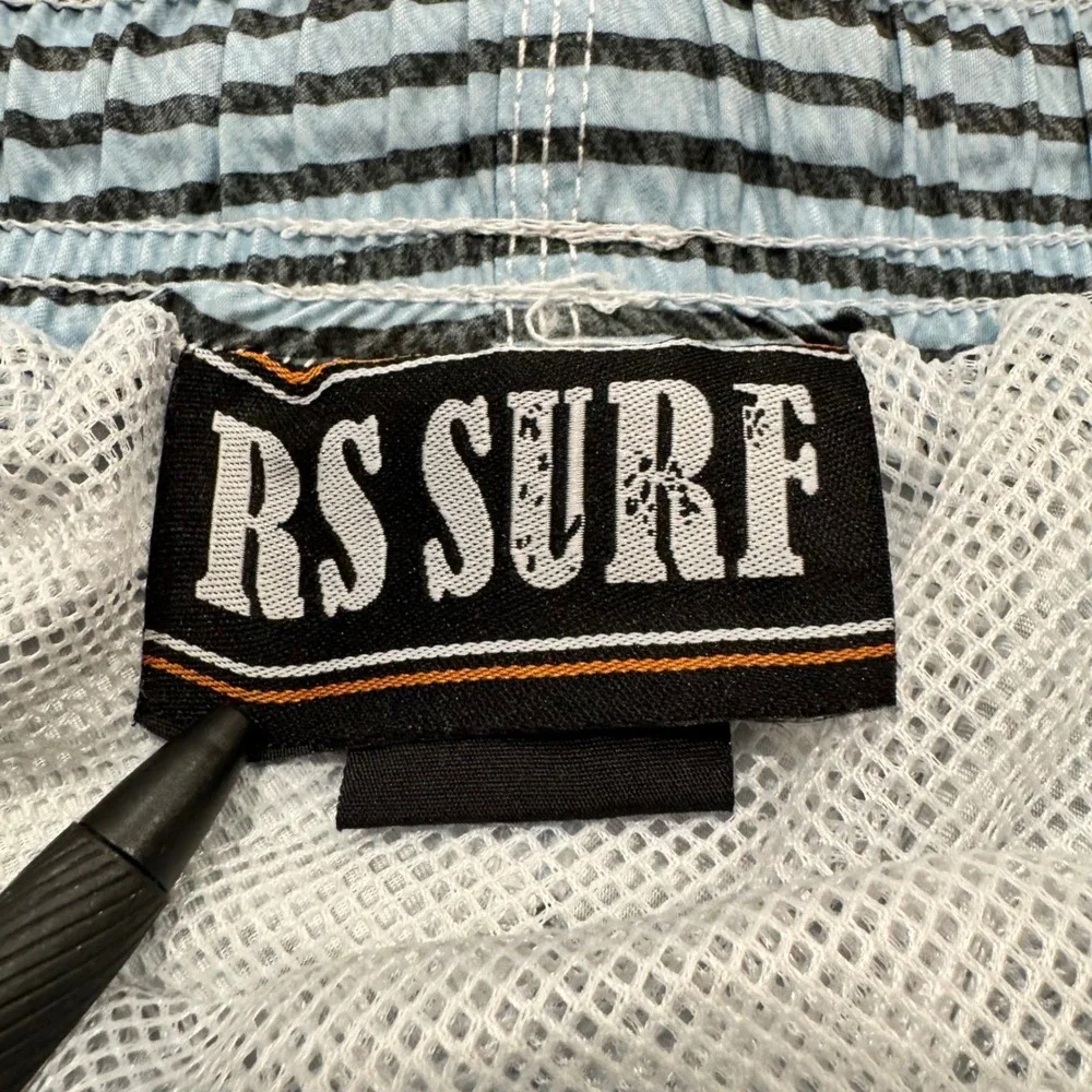 Men's Blue and Brown Floral Stripe Swim Trunks